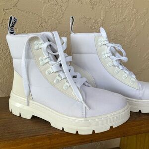 Dr. Martens White Lace-Up Canvas Combat Boots